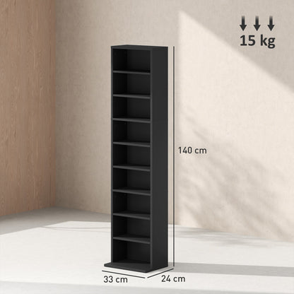 HOMCOM 260 CD Storage Unit Narrow Black For Home Media Rooms Holds Up To 260 CDs Or 120 DVDs With 6 Adjustable Shelves