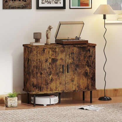 HOMCOM Mid-Century Modern Sideboard Storage Cabinet Slatted Tambour Doors Space Saving Kitchen Unit for Small Spaces
