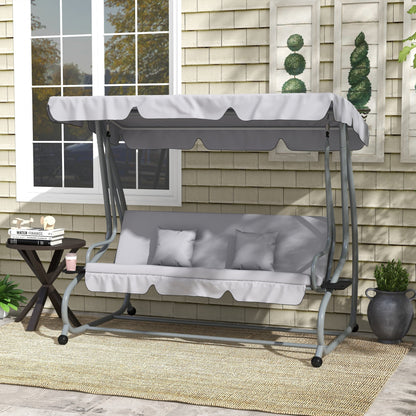 Outsunny Three Person Garden Swing Chair With Adjustable Canopy And Tilting Backrest For Outdoor Family Use
