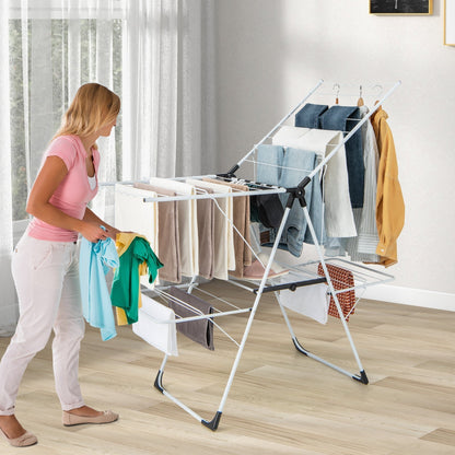 Laundry Drying Rack With Height Adjustable Wings Two Tier Space Saving For Small Spaces