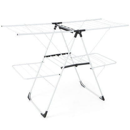 Laundry Drying Rack With Height Adjustable Wings Two Tier Space Saving For Small Spaces