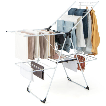 Laundry Drying Rack With Height Adjustable Wings Two Tier Space Saving For Small Spaces