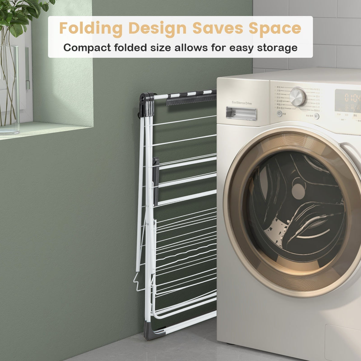Laundry Drying Rack With Height Adjustable Wings Two Tier Space Saving For Small Spaces