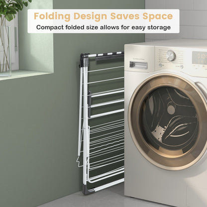 Laundry Drying Rack With Height Adjustable Wings Two Tier Space Saving For Small Spaces