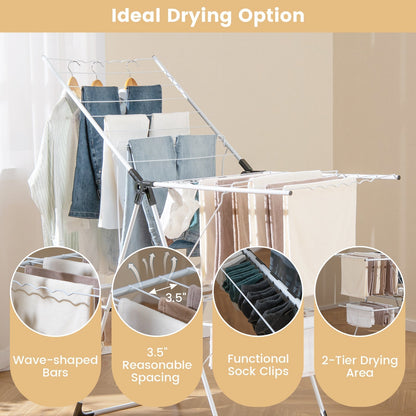 Laundry Drying Rack With Height Adjustable Wings Two Tier Space Saving For Small Spaces