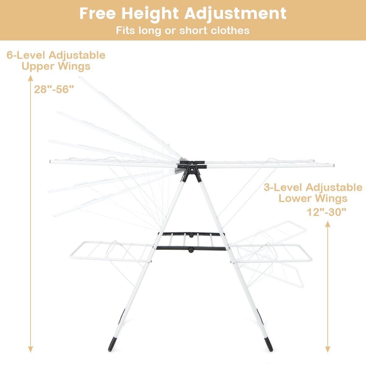 Laundry Drying Rack With Height Adjustable Wings Two Tier Space Saving For Small Spaces