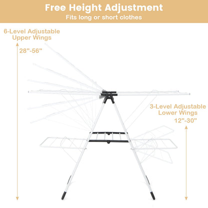 Laundry Drying Rack With Height Adjustable Wings Two Tier Space Saving For Small Spaces