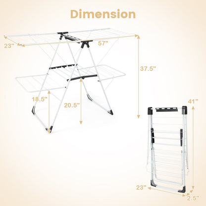 Laundry Drying Rack With Height Adjustable Wings Two Tier Space Saving For Small Spaces