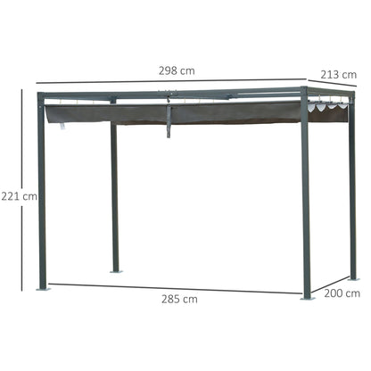 Outsunny Outdoor Pergola 3x2m With Retractable Roof For Garden And Patio Metal Gazebo Shelter With Drainage Holes