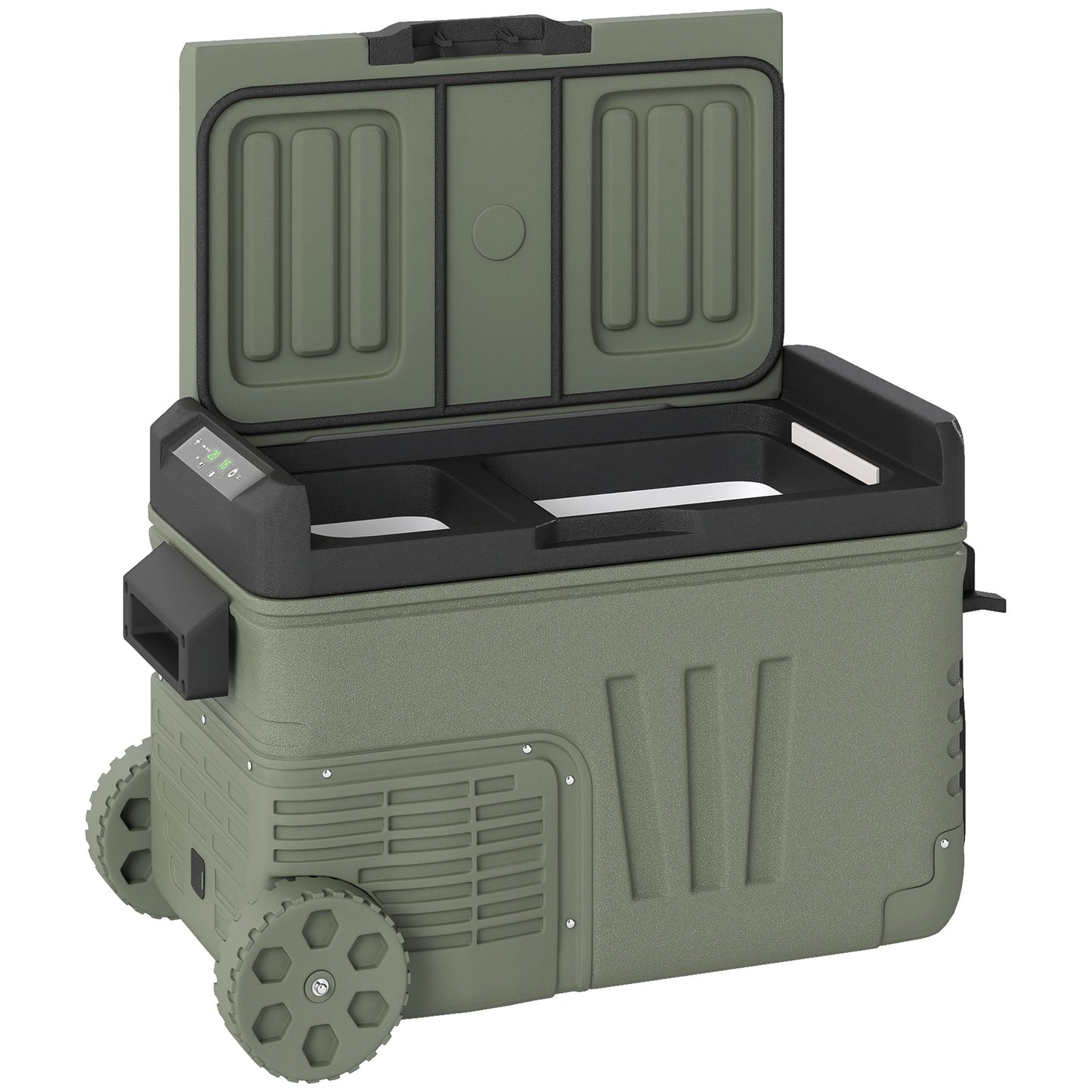 Outsunny 33L Dual Zone Car Fridge Freezer Portable 12V 24V DC And 100 To 240V AC With Wheels And LED Light For Travel