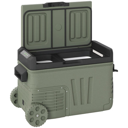Outsunny 33L Dual Zone Car Fridge Freezer Portable 12V 24V DC And 100 To 240V AC With Wheels And LED Light For Travel