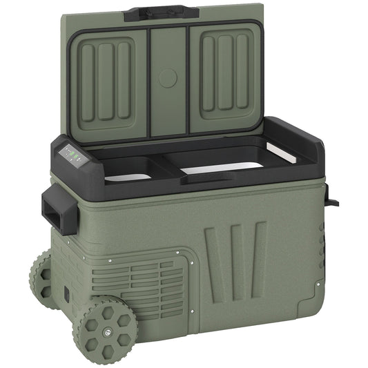 Outsunny 33L Dual Zone Car Fridge Freezer Portable 12V 24V DC And 100 To 240V AC With Wheels And LED Light For Travel