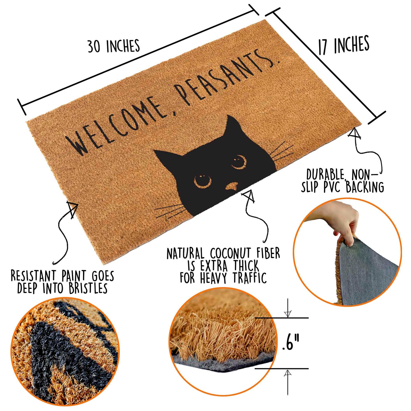 Cat Doormat For Cat Lovers Welcome Peasants Funny Outdoor Mat 30x17 Or 50x15 Durable Coco Fiber