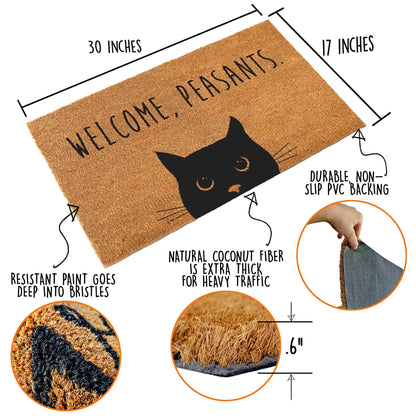 Cat Doormat For Cat Lovers Welcome Peasants Funny Outdoor Mat 30x17 Or 50x15 Durable Coco Fiber