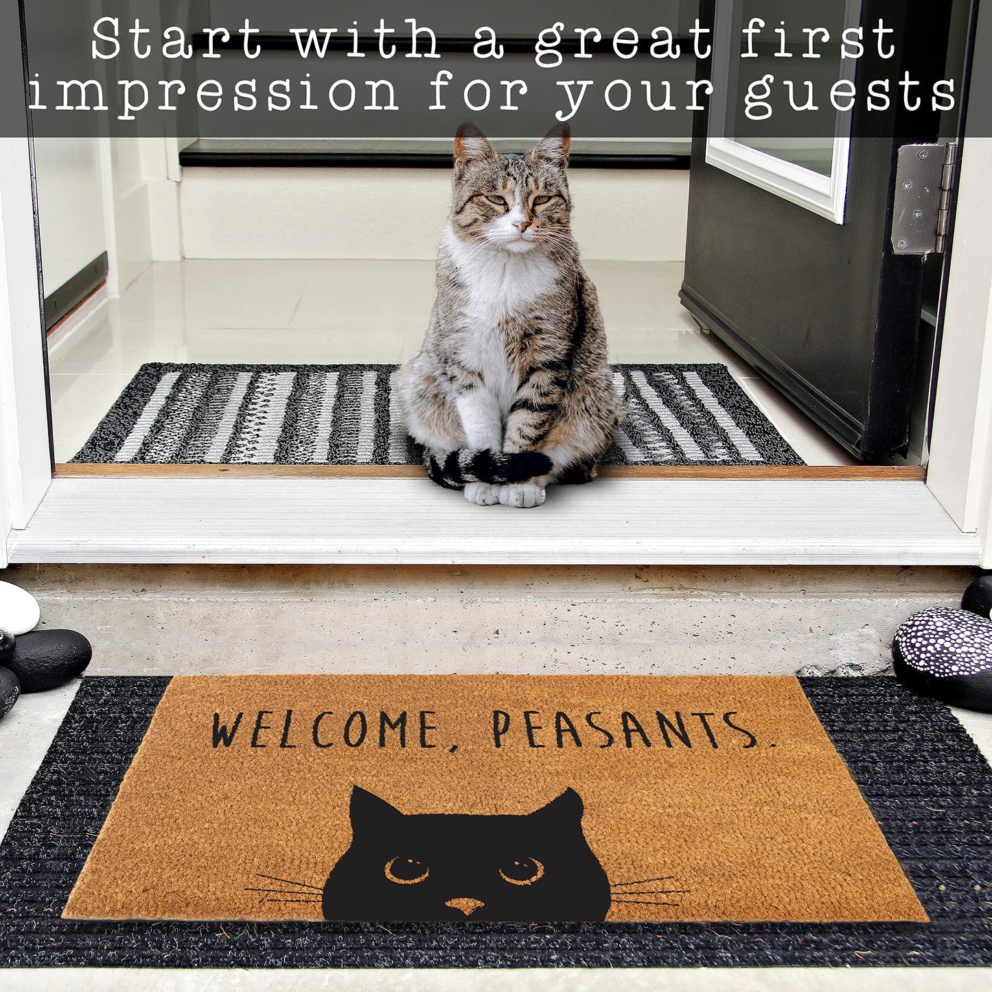 Cat Doormat For Cat Lovers Welcome Peasants Funny Outdoor Mat 30x17 Or 50x15 Durable Coco Fiber