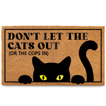 Coir Cat Doormat Dont Let The Cats Out Or The Cops In Durable Year Round Welcome Mat For Cat Owners