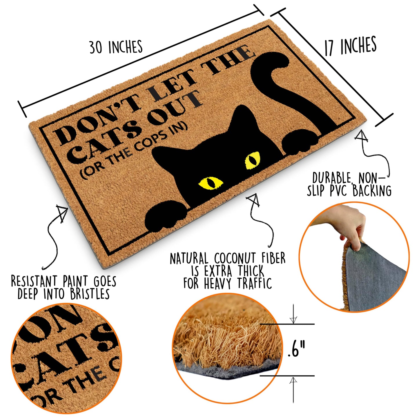 Coir Cat Doormat Dont Let The Cats Out Or The Cops In Durable Year Round Welcome Mat For Cat Owners