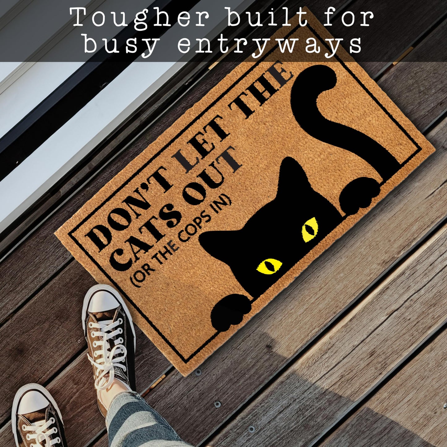 Coir Cat Doormat Dont Let The Cats Out Or The Cops In Durable Year Round Welcome Mat For Cat Owners