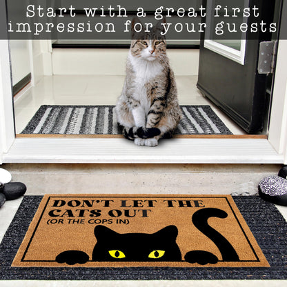Coir Cat Doormat Dont Let The Cats Out Or The Cops In Durable Year Round Welcome Mat For Cat Owners