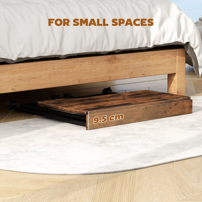 HOMCOM Folding Desk On Wheels With Locking Wheels Rustic Brown Space Saving For Small Spaces