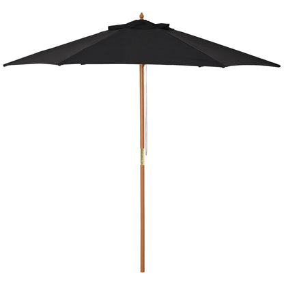 Outsunny Wooden Garden Umbrella Sun Shade With Top Vents Bamboo Ribs And Sturdy Wood Pole For Outdoor Spaces Black