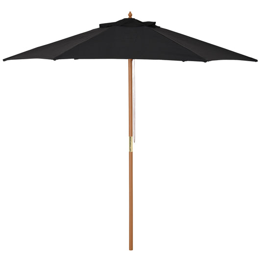 Outsunny Wooden Garden Umbrella Sun Shade With Top Vents Bamboo Ribs And Sturdy Wood Pole For Outdoor Spaces Black