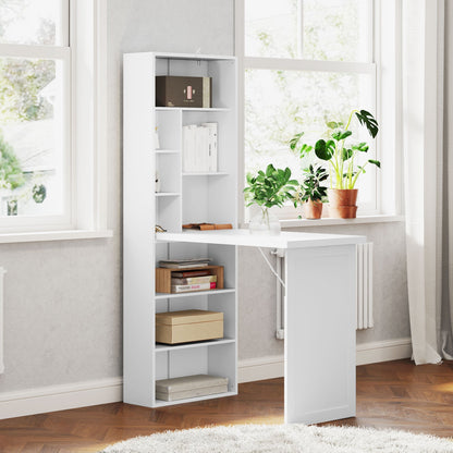 HOMCOM Fold Out Desk 98cm With Storage And Writing Board For Small Home Offices Space Saving White