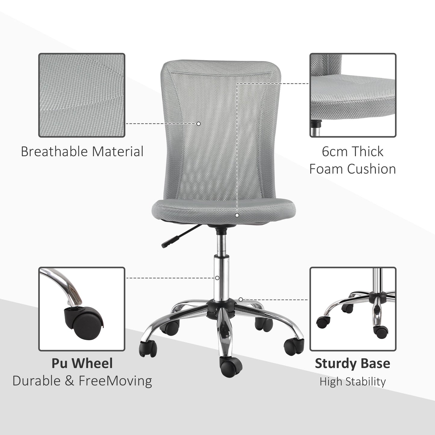 Vinsetto Office Chair With Mesh Back Rolling Wheels Adjustable Armless Desk Chair For Home Office