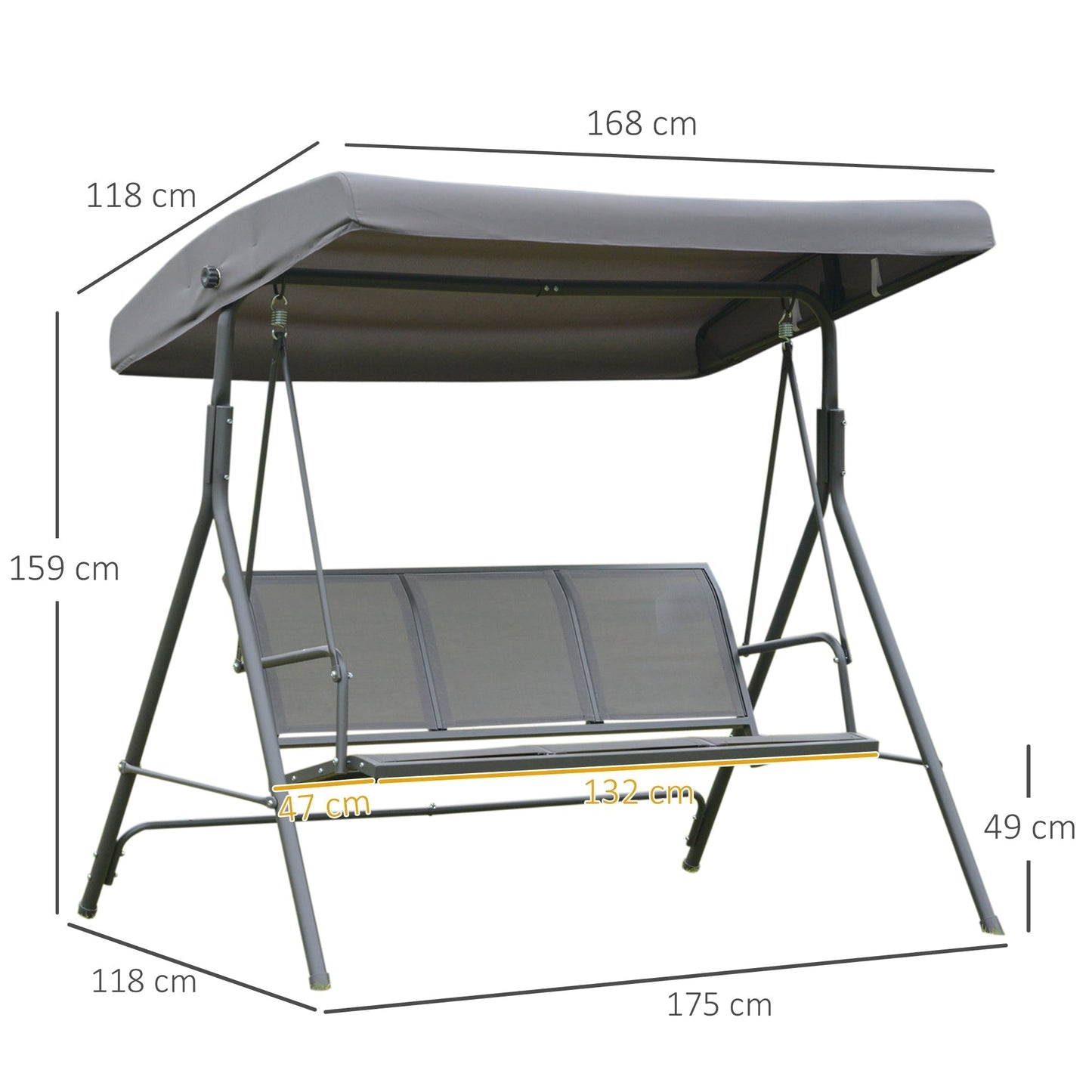 Outsunny 3 Seater Garden Swing Chair With Canopy And Breathable Mesh Seat