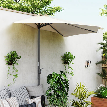 Outsunny 3m Half Parasol Wall Mounted Space Saving Balcony Garden Umbrella With Crank Handle Cream