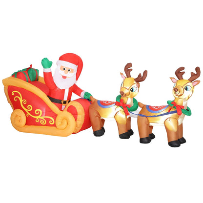 Outsunny 7.9ft Christmas Inflatable Santa On Sleigh With Two Reindeer LED Outdoor Garden Decor For Holiday Homeowners
