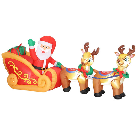 Outsunny 7.9ft Christmas Inflatable Santa On Sleigh With Two Reindeer LED Outdoor Garden Decor For Holiday Homeowners