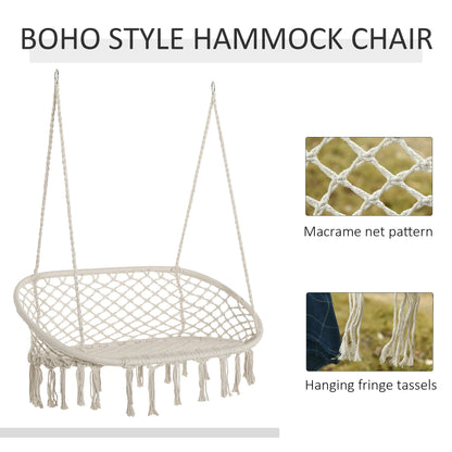 Outsunny Hanging Hammock Chair Cotton Rope With Metal Frame Large Macrame Seat For Patio Garden Lovers Cream