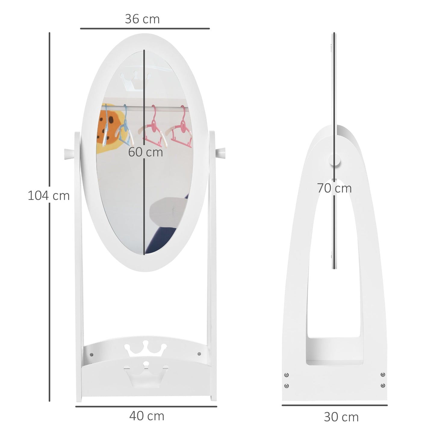 HOMCOM Kids Full Length Mirror 360 Rotation With Storage Shelf Enchanting White Dressing Vanity For 3-8 Years