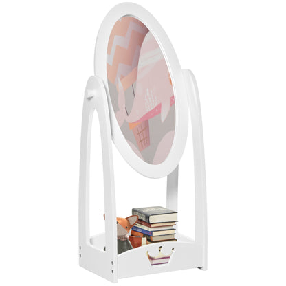 HOMCOM Kids Full Length Mirror 360 Rotation With Storage Shelf Enchanting White Dressing Vanity For 3-8 Years