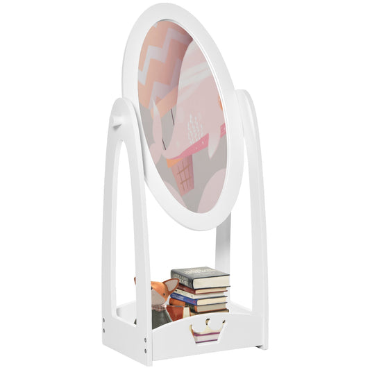 HOMCOM Kids Full Length Mirror 360 Rotation With Storage Shelf Enchanting White Dressing Vanity For 3-8 Years