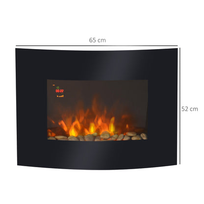 HOMCOM LED Wall Mounted Electric Fireplace With Curved Glass Dual Heat 7 Colour Lights Slimline 900 1800W For Homes