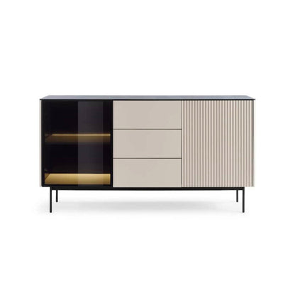Orta Sideboard Cabinet 157cm Soft Cashmere Finish With Black Accents Slim Metal Legs For Modern Living Rooms
