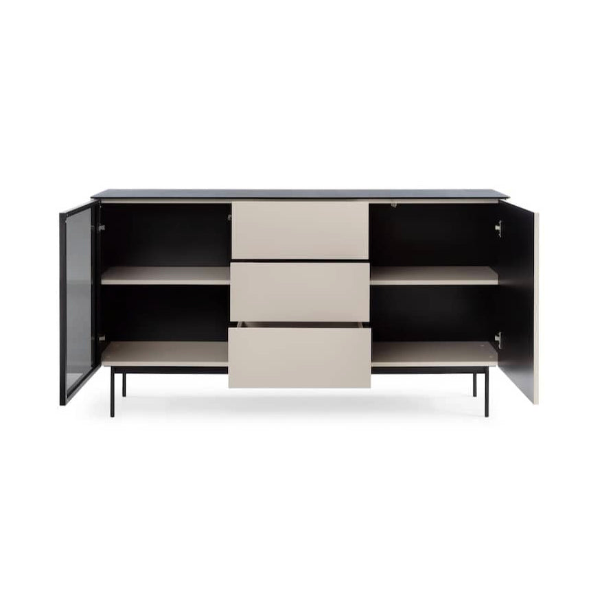 Orta Sideboard Cabinet 157cm Soft Cashmere Finish With Black Accents Slim Metal Legs For Modern Living Rooms