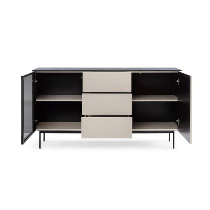 Orta Sideboard Cabinet 157cm Soft Cashmere Finish With Black Accents Slim Metal Legs For Modern Living Rooms