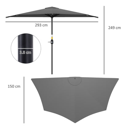 Outsunny 3m Half Parasol Space Saving Wall Mounted for Balcony and Small Garden with Crank Handle