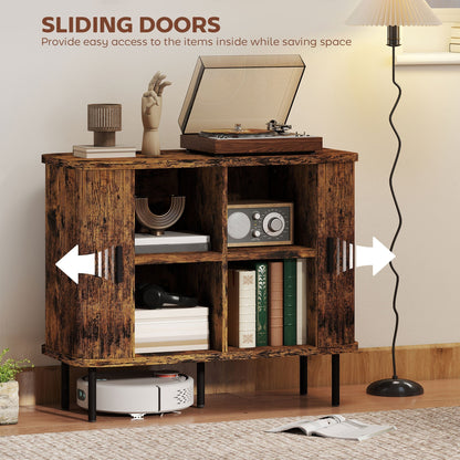 HOMCOM Mid-Century Modern Sideboard Storage Cabinet Slatted Tambour Doors Space Saving Kitchen Unit for Small Spaces