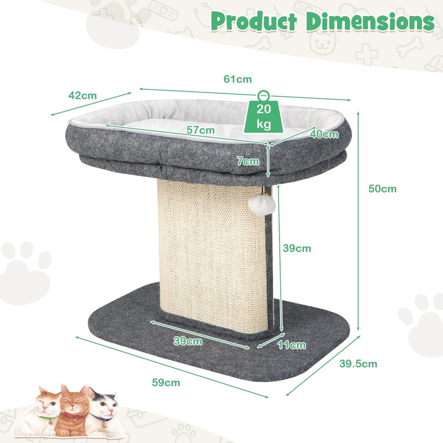 Cat Tree With Sleeping Perch And Sisal Scratching Plate Two-Tier Sturdy Space-Saving Grey For Small Spaces