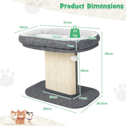 Cat Tree With Sleeping Perch And Sisal Scratching Plate Two-Tier Sturdy Space-Saving Grey For Small Spaces