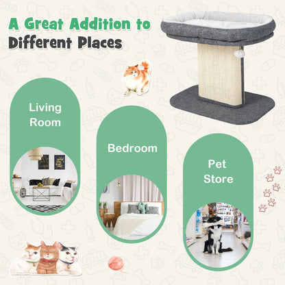 Cat Tree With Sleeping Perch And Sisal Scratching Plate Two-Tier Sturdy Space-Saving Grey For Small Spaces