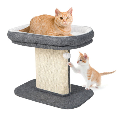 Cat Tree With Sleeping Perch And Sisal Scratching Plate Two-Tier Sturdy Space-Saving Grey For Small Spaces