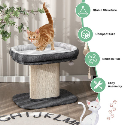 Cat Tree With Sleeping Perch And Sisal Scratching Plate Two-Tier Sturdy Space-Saving Grey For Small Spaces