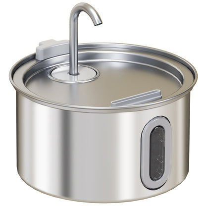 PawHut Stainless Steel Cat Water Fountain 2.5L With Ultra Silent Pump Water Level Window And 7 Filters