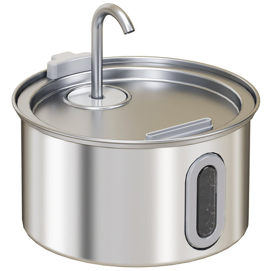 PawHut Stainless Steel Cat Water Fountain 2.5L With Ultra Silent Pump Water Level Window And 7 Filters