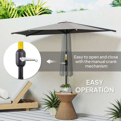 Outsunny 3m Half Parasol Space Saving Wall Mounted for Balcony and Small Garden with Crank Handle